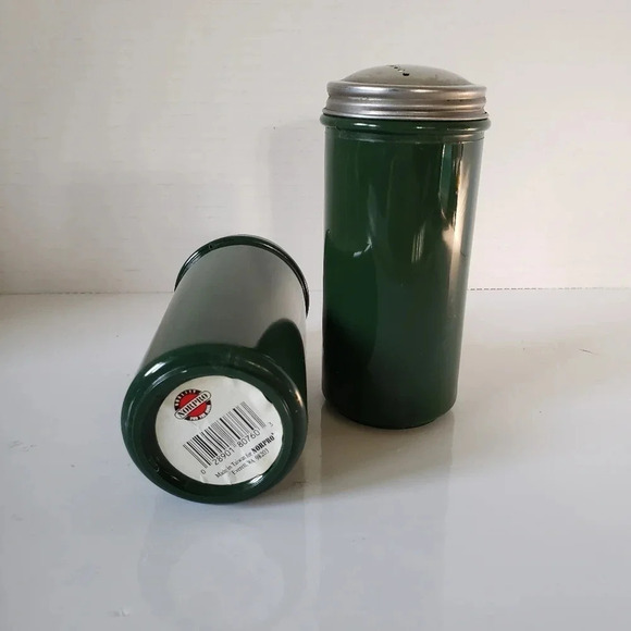 Vintage  Set of 2 Green Acrylic/Stainless Salt/Pepper Shakers. - Picture 2 of 5